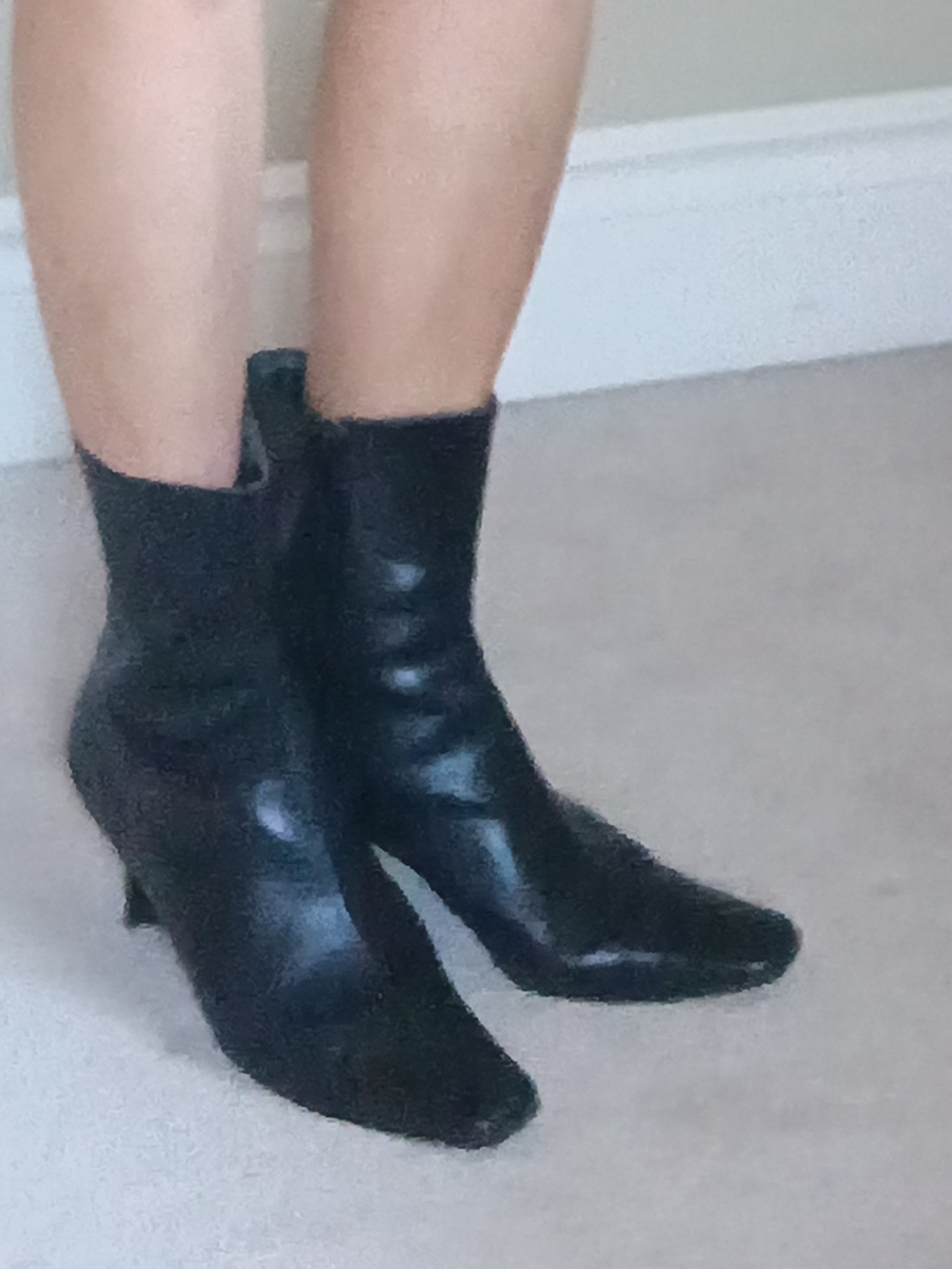 As-is Nine West Black Leather Ankle Booties with Kitten Heel